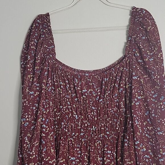 Reset By Jane Square Neckline Floral Burgundy Mini Long sleeve Dress La… - Picture 11 of 11